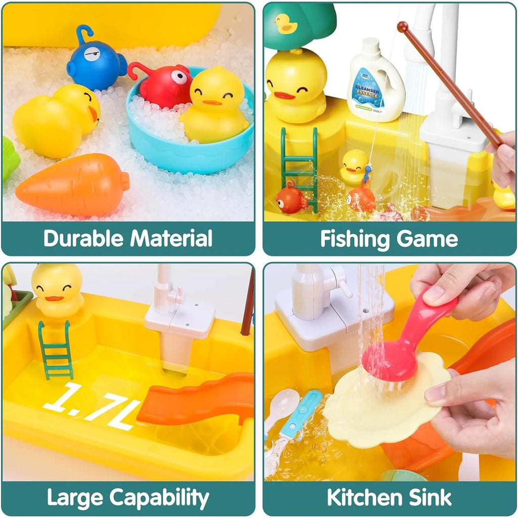 Play Sink with Running Water Kitchen Sink Toys Electric Faucet Play Kitchen Toy Pool Floating Fishing Toys for Water Play