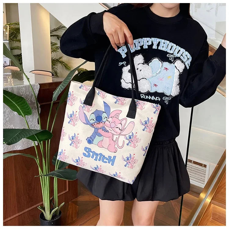 Kawaii Lilo & Stitch Large Canvas Bag Shoulder Bag Handbag Print Handbag Women's Large Capacity ShoppingBag Commuter Tote Bag