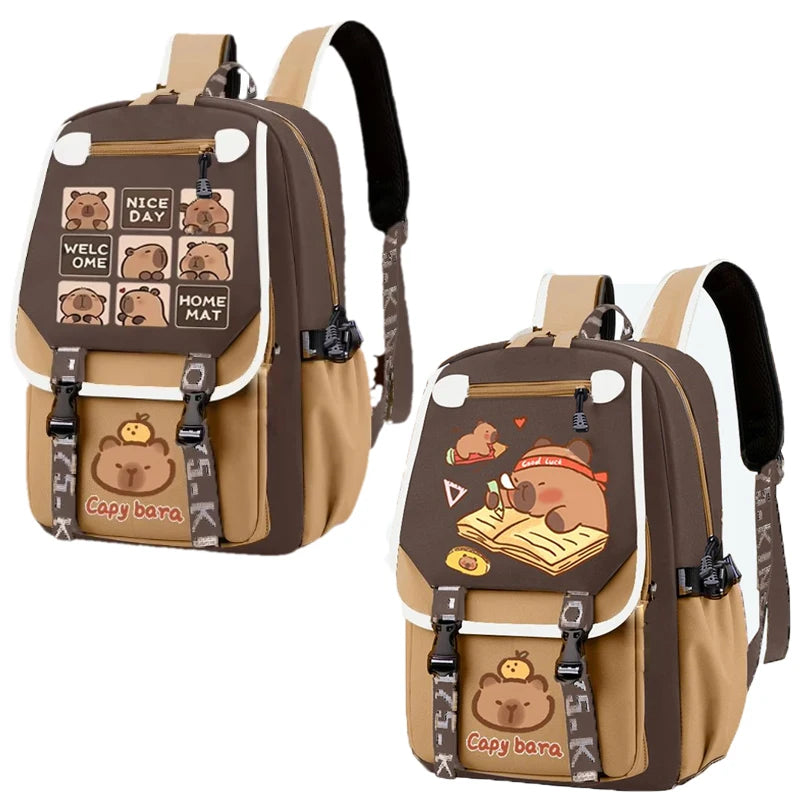 Kawaii Capybara Stylish Khaki Kid Backpack School Bag Casual Daypack Teens Boy Girl Shoulder Bag Children Schoolbag Backpack ﻿