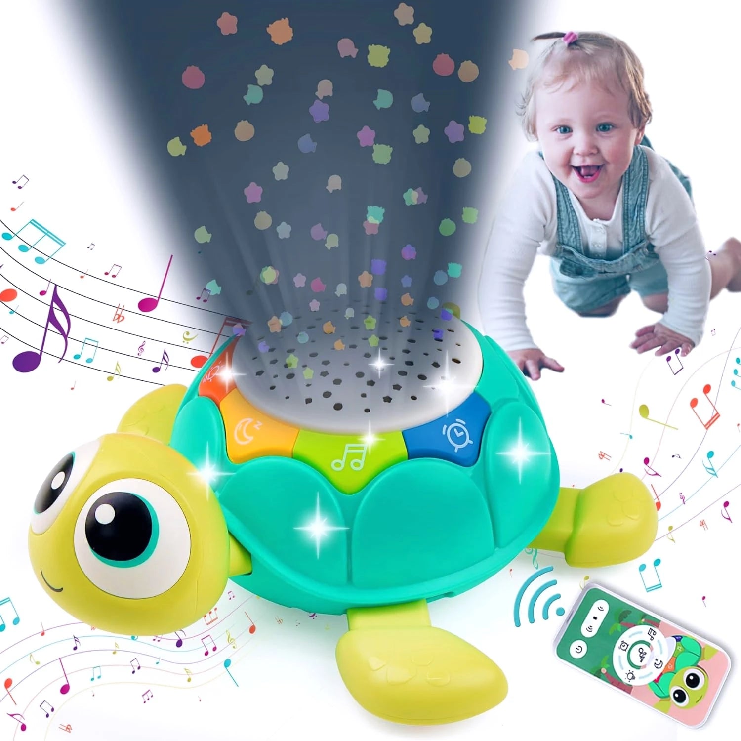 Baby Toys 5 in 1 Musical Projector Turtle Crawling Toys Tummy Time Infant Educational Toys for Boy Girl Birthday Christmas Gift