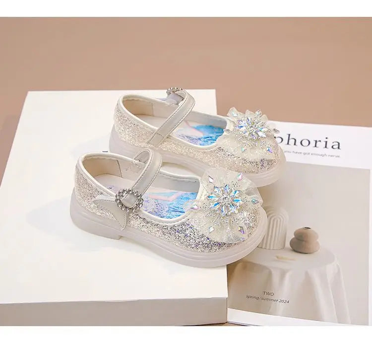 Disney Children's High Heel Princess Elsa Party LED Light Shoes Summer Girls Sandals Baby Girls' Crystal Blue Pink Shoes 23-34