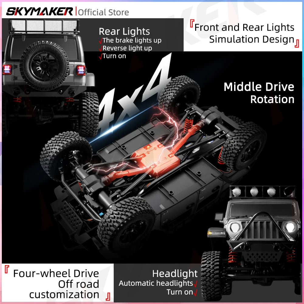 MN128 1/12 RC Car 4WD Jeep Model 2.4G Remote Control LED Light 4X4 Off Road 4WD Climbing RC Truck Electric Toy Car Gift for Boy