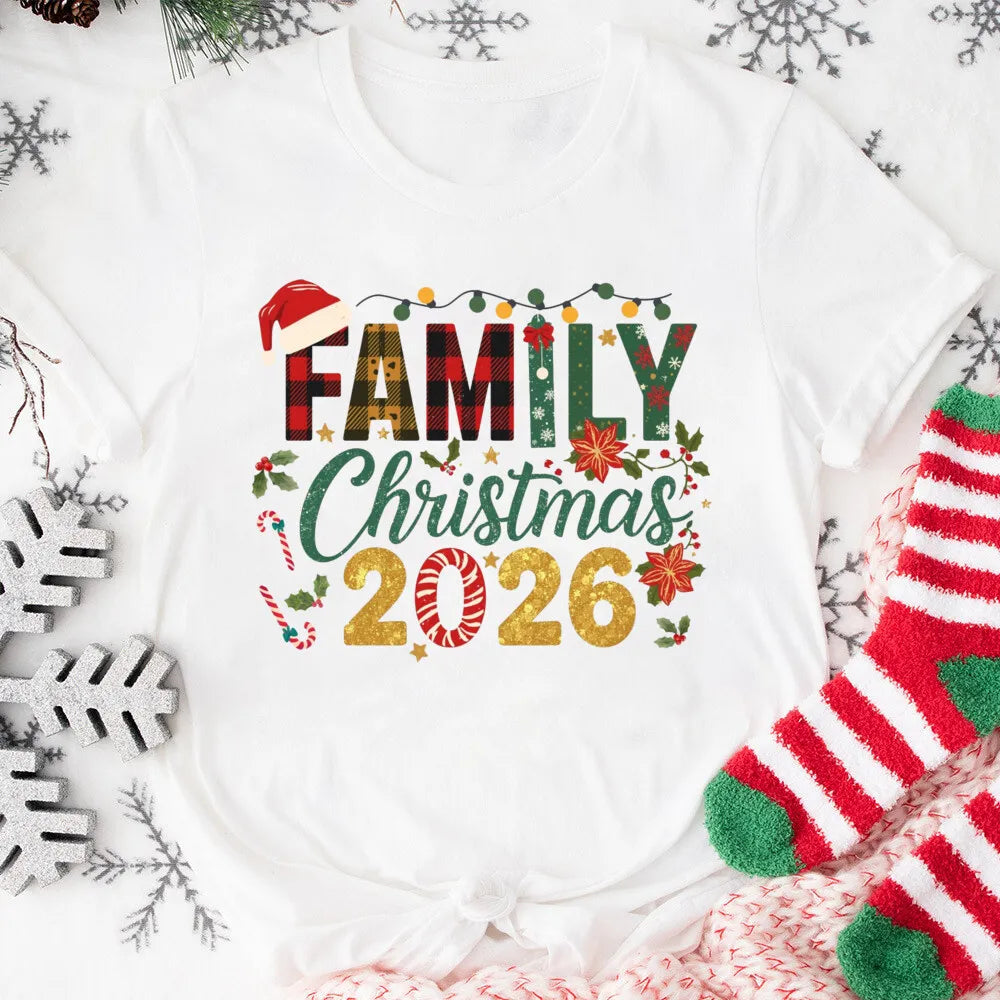 Family Christmas 2026 Printed Matching T-Shirt Family Matching Outfits Mom Dad Kids Shirt Baby Bodysuit Xmas Party Clothes
