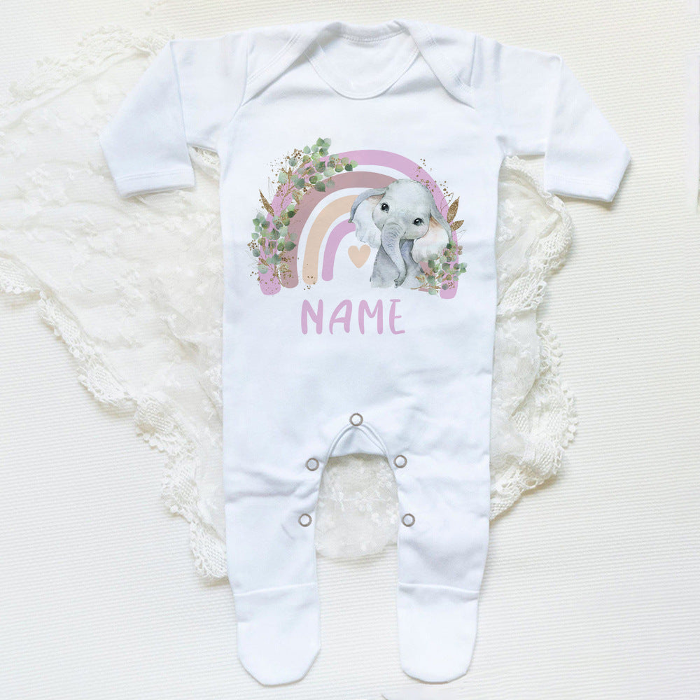 Personalised Forest Animal Rainbow Babygrow Sleepsuit Custom Name Infant Sleepsuit Baby Coming Home Outfit Newbron Shower Gift