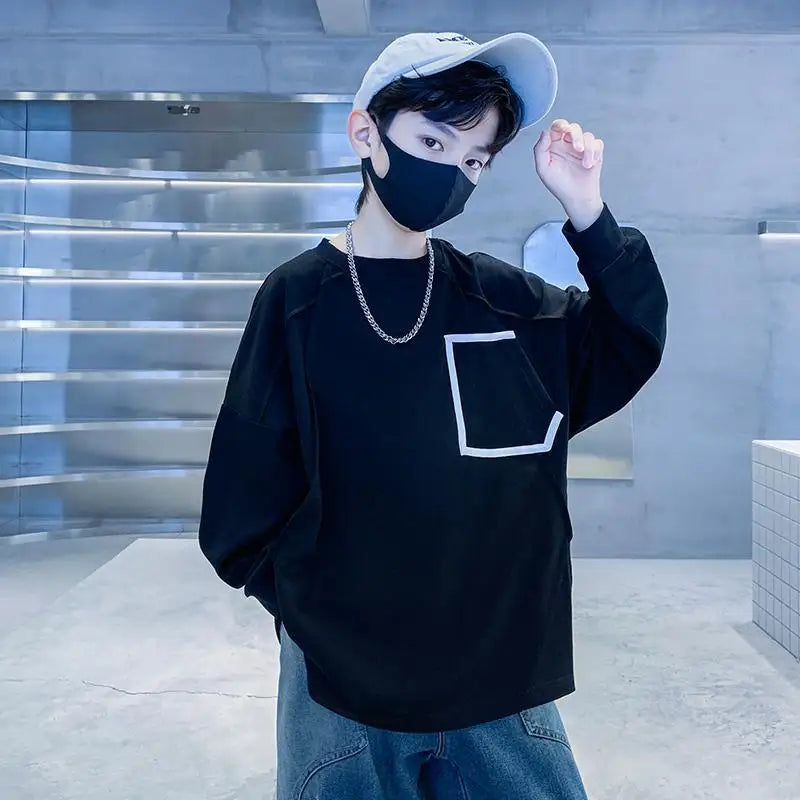 Long Sleeve Cotton T-shirt 8 To 10 Year Old Boy Clothes Children's Clothing Boys Kids 2025 Outdoor Boys' From 12 Years T-shirts