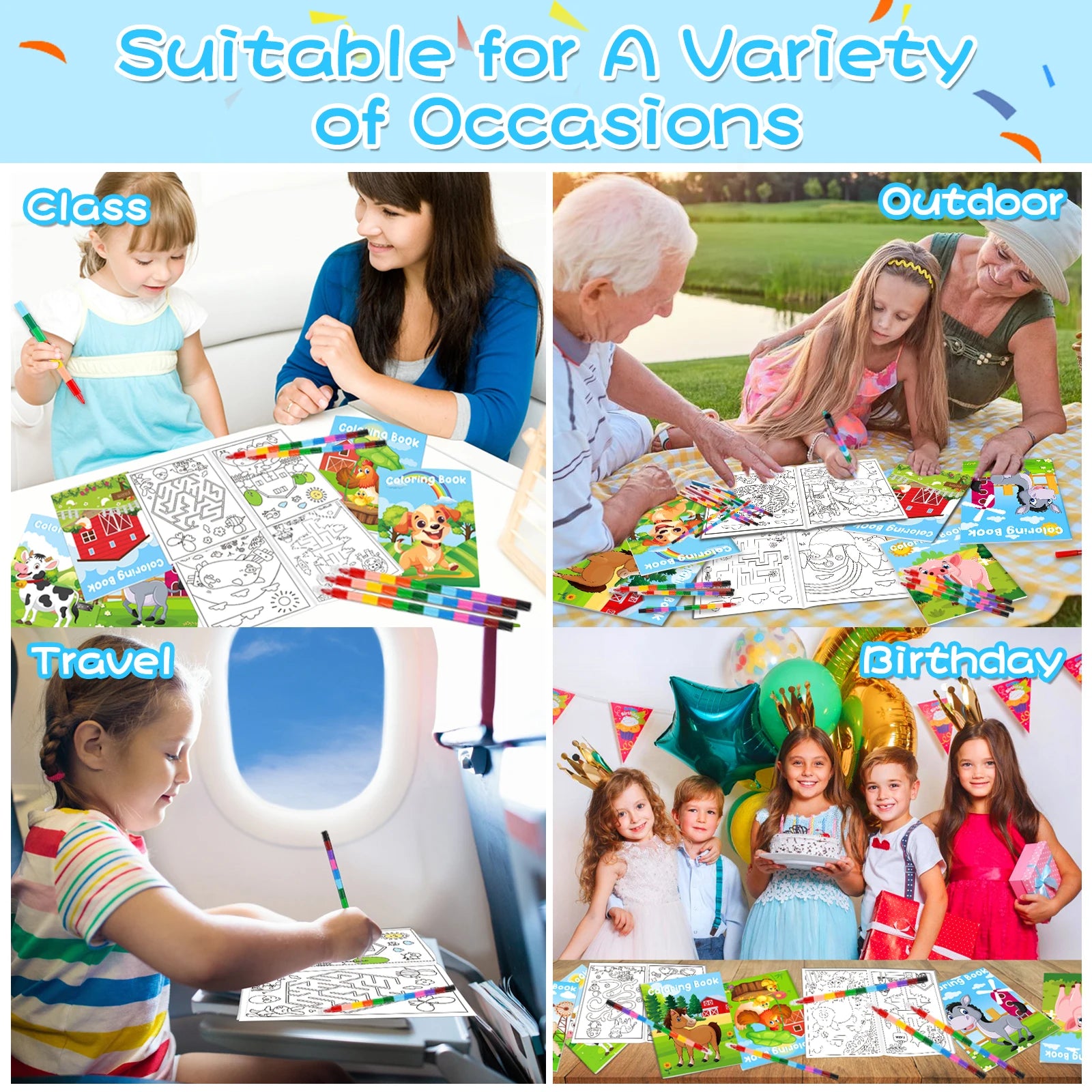 24Pcs Farm Coloring Books for Kids with 24 Stacking Crayons Mini Coloring Book Party Favors Bulk Gifts Cows Horses Barns Small A