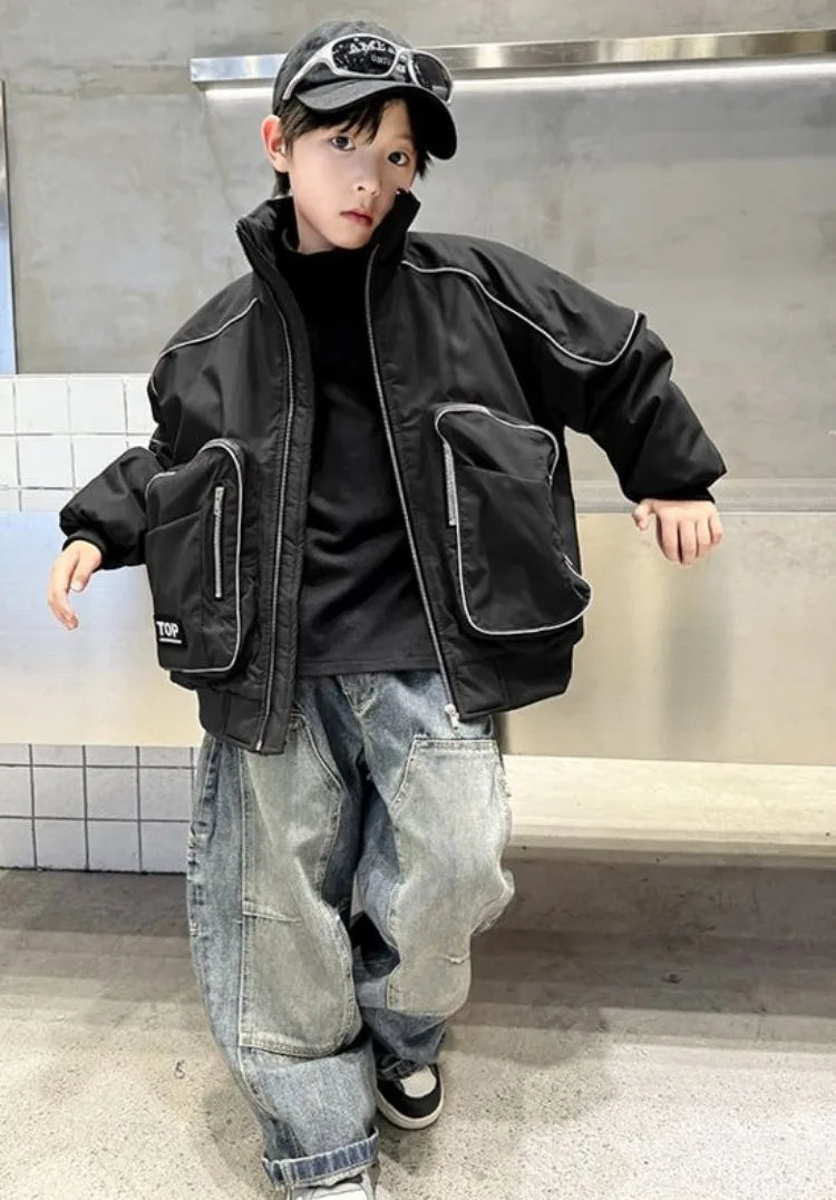 2025 New Boys' Winter Padded Quilted Windbreaker Jacket for Big Kids Waterproof Windproof Outdoor Jacket with Thermal Insulation