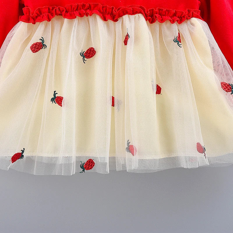 Spring And Autumn New Baby Girl Princess Dress, Pineapple Embroidered Children'S Long Sleeve Clothes (1-3 Years Old)