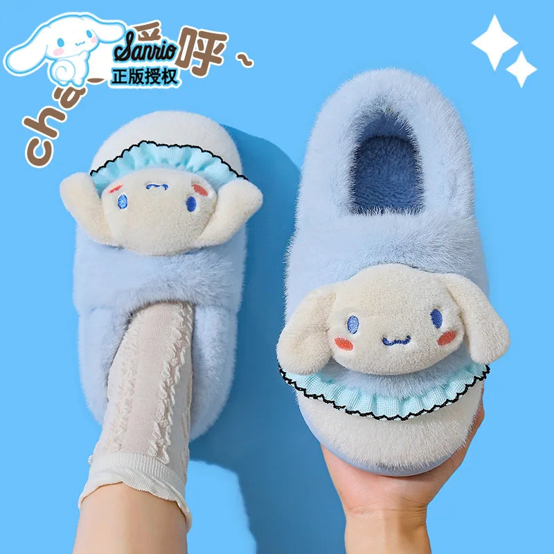Kids' Slippers House Shoes Cartoon Kuromi With Heel Cover Winter Shoes For Girls Warm Anti-slip Pink Pruple Shoes Size 35-41