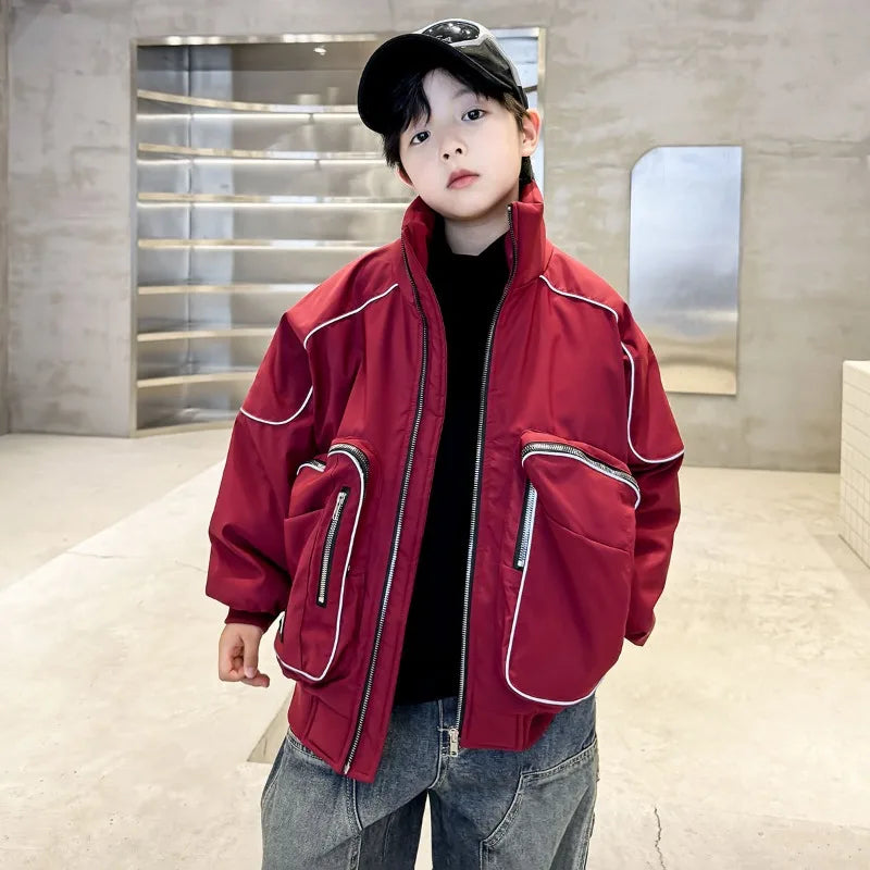 2025 New Boys' Winter Padded Quilted Windbreaker Jacket for Big Kids Waterproof Windproof Outdoor Jacket with Thermal Insulation