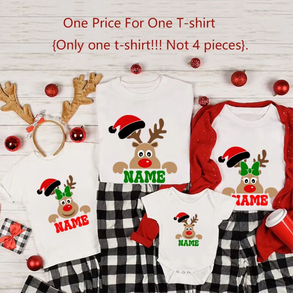 Custom Name Reindeer Shirts Reindeer Family Christmas Shirt Personalized Xmas Family Matching Tops Tee Holiday Xmas Gift