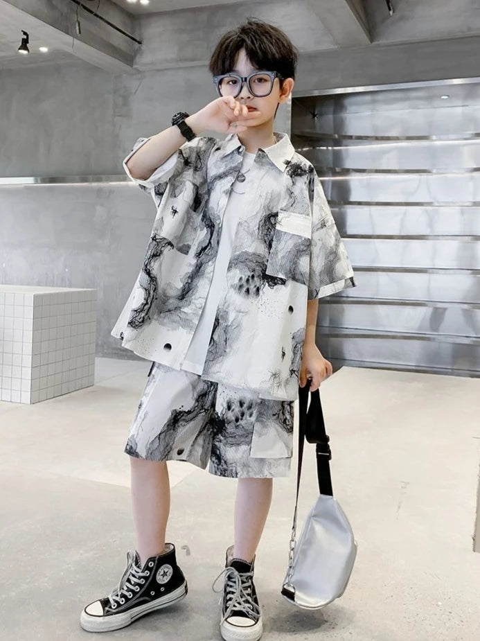 2025 Summer Boys Shirt Set Outfit | Casual Top & Bottom for 3-4 Years Old Kids | Size 7/8/10/14 Kids Clothing