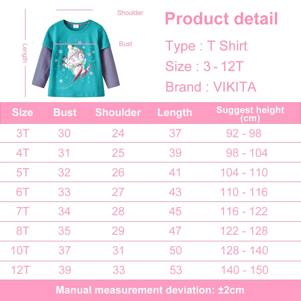 VIKITA Girls New Year Christmas Xmas Striped T Shirts Toddlers Snowman Snowflakes Cartoon Appliqued Cotton Casual Tops Tees Gift