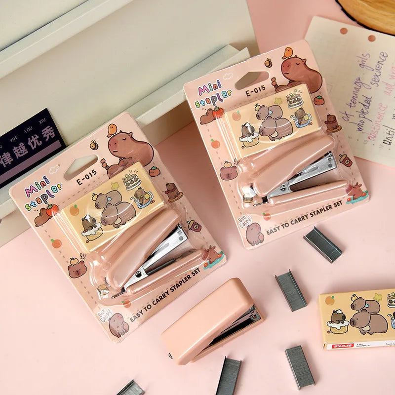 Cartoon CapyBara Kid Mini Stapler Set Portable Paper Binding Machine Use 10# Staples Fashion Stationery Office Supplies Stapler
