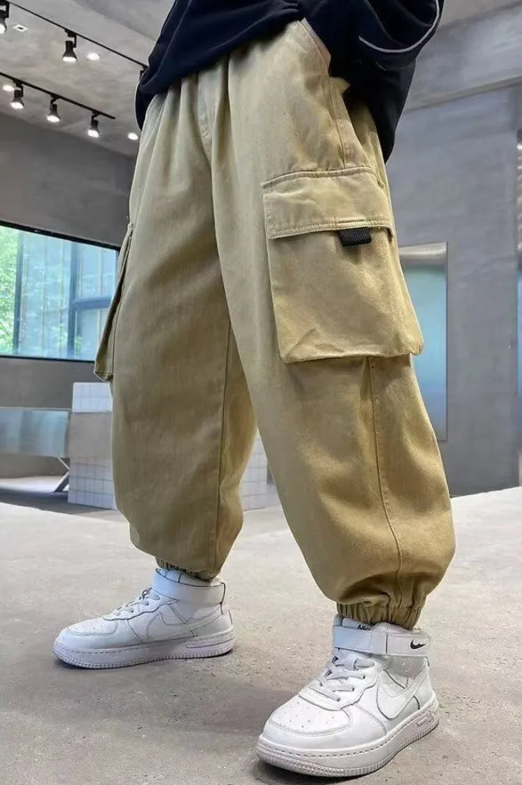 2025 Spring Boys' Casual Cargo Pants - Loose Fit Trendy Sweatpants for Kids, Versatile Streetwear, Durable Kids' Pants (3-14Y)
