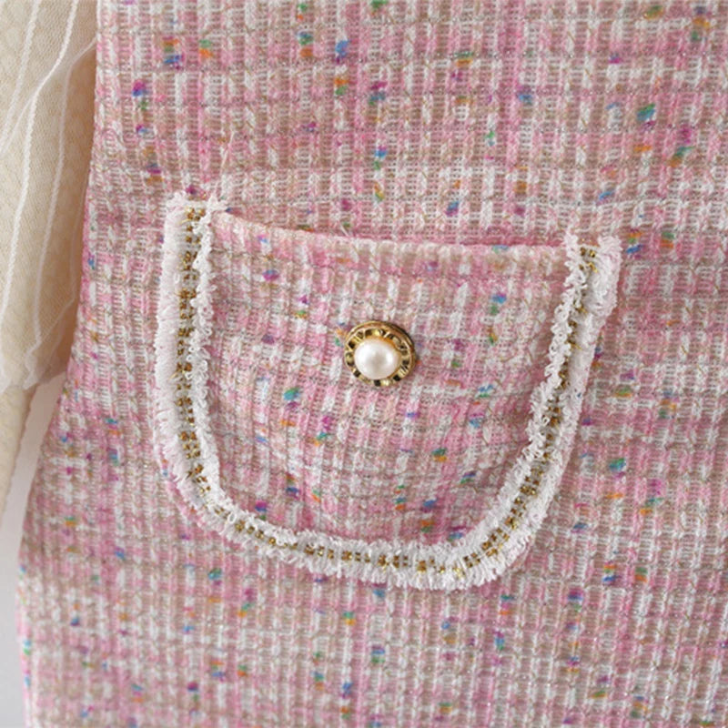 Spring And Autumn New Sweet Bow Baby Girl Princess Dress, Pink Checkered Children'S Clothes For Babies Aged 9 Months To 3 Years