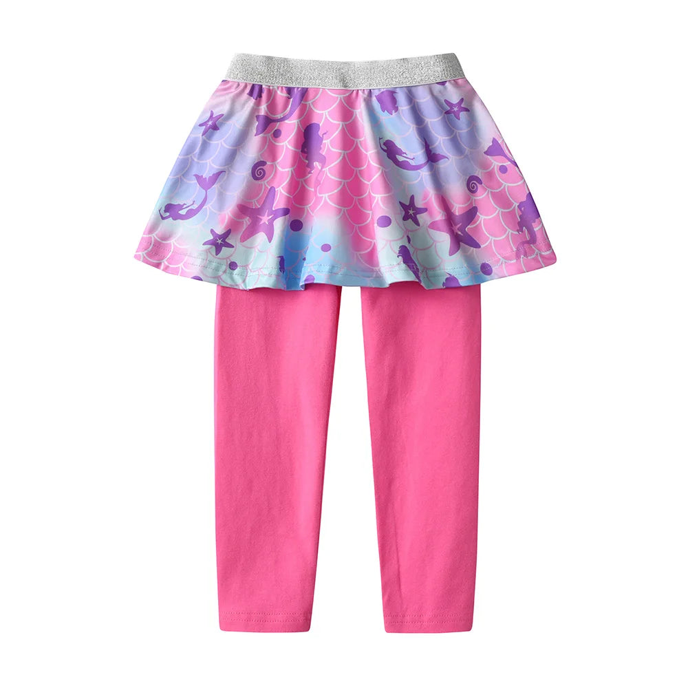 VIKITA Girls Pink Leggings Kids Fake 2 PCS Pants with Skirts Children Skinny Elastic Pencil Pants Children Slim Bottoms Pants