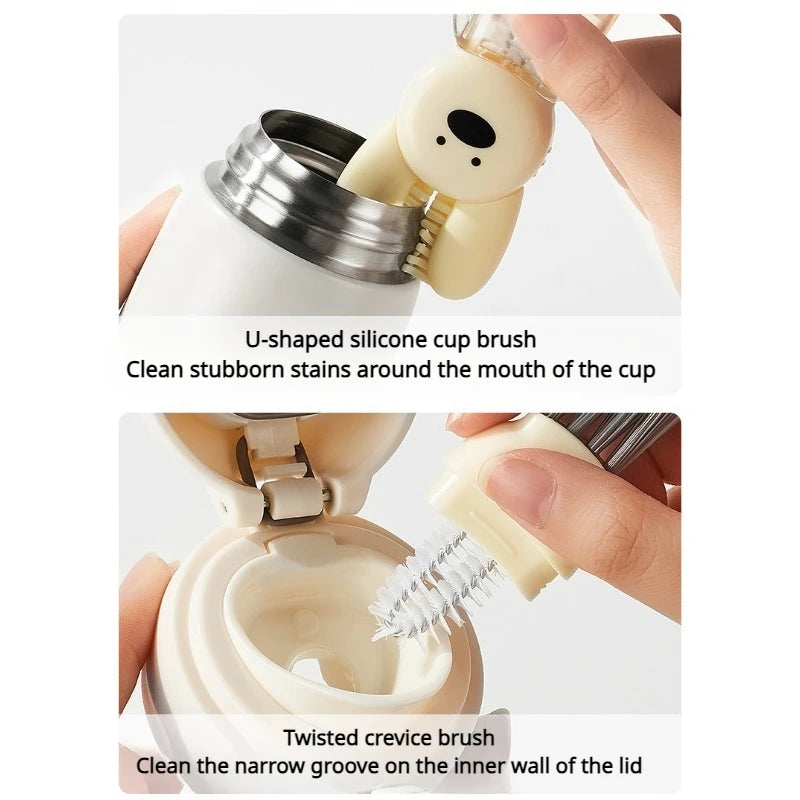 3 in 1 Cup Lid Gap Cleaning Brush Cute Bunny Multifunctional Insulation Bottle Cleaning Silicone Cup Holder Cleaner Home Kitchen