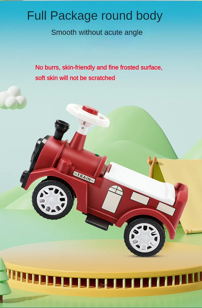 Kids Ride On Train with Lights & Music Under Seat Storage Gift for Toddlers Boys Girls Retro Balance Bike Balance Car Toy