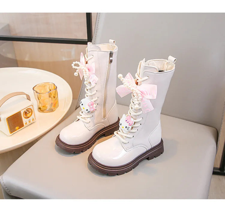 Kids'Casual Shoes Long Boots PU Leather Cartoon Kuromi Winter Shoes For Girls Anti-slip Warm Black Beige Shoes Size 26-37