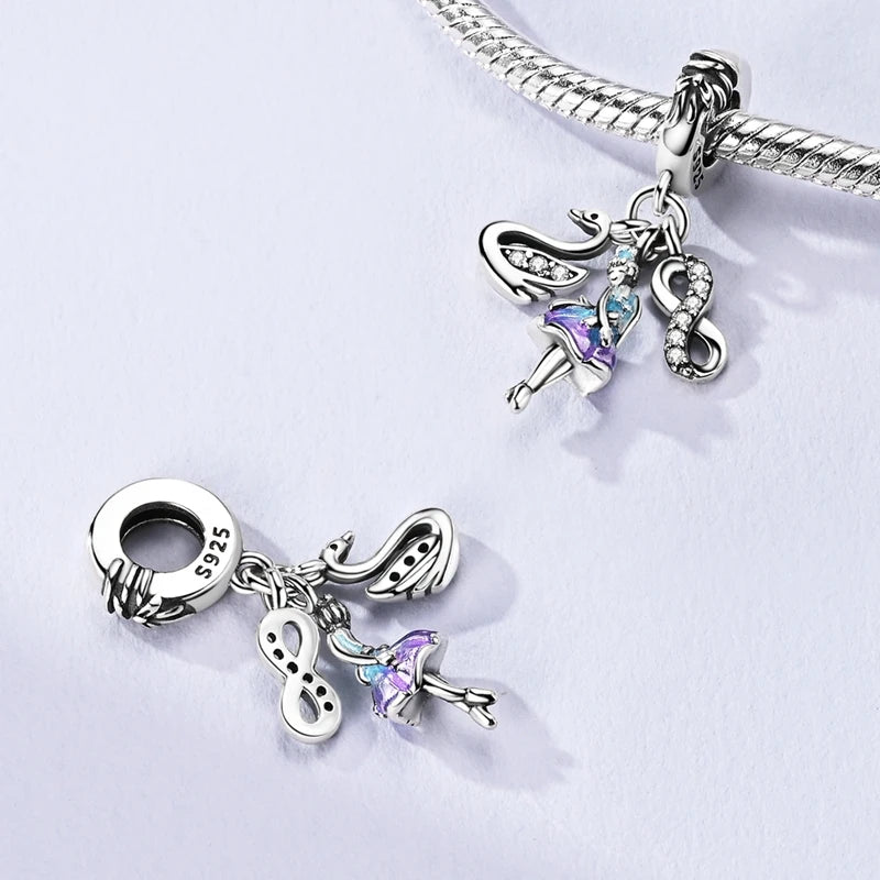 925 Sterling Silver Original Pink Ballet Shoes Charms Ballet Dancer Pendants For Women DIY Bead Fit Original Bracelet Necklace