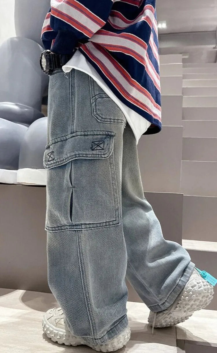 2025 Spring Autumn New Boys Loose Straight Jeans Lightweight Casual Pants for Tween Boys - Premium Denim Straight Leg Long Pants