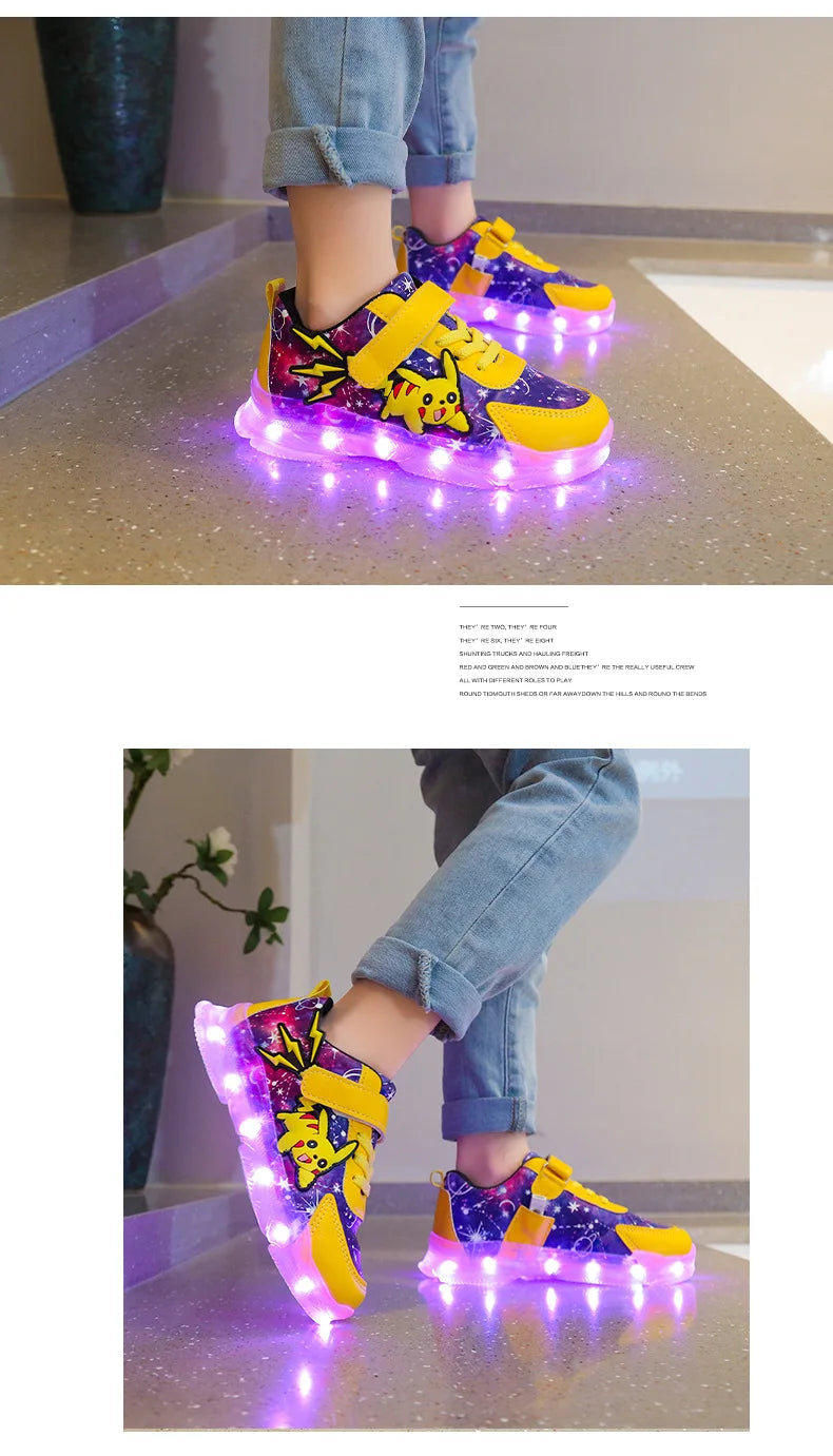 Kids'Casual Shoes Boys Rechargeable Cartoon PU Leather Spring Fashion Flat Bottom Anti-slip Yellow Size 25-36