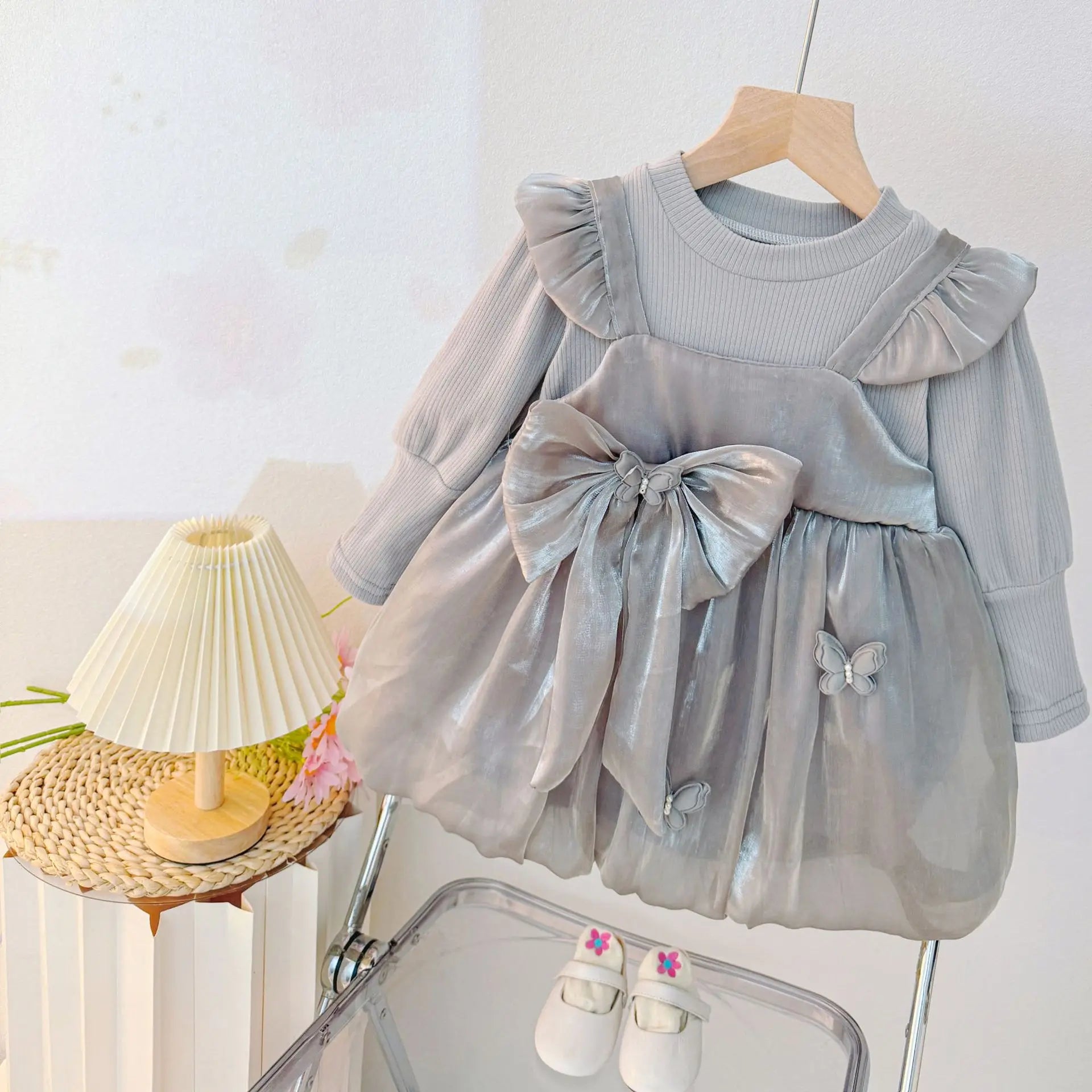 Sweet Bow Baby Girl Princess Dress, Spring And Autumn New Fake Two-Piece Long Sleeved Children'S Clothing For Babies Aged 0-3