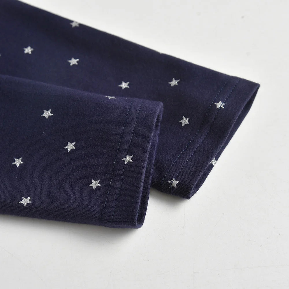 VIKITA 100% Cotton Cozy Toddlers Pants Girls Navy Blue Star Print Skinny Leggings Daily School Casual Wear Trousers for 2 Years