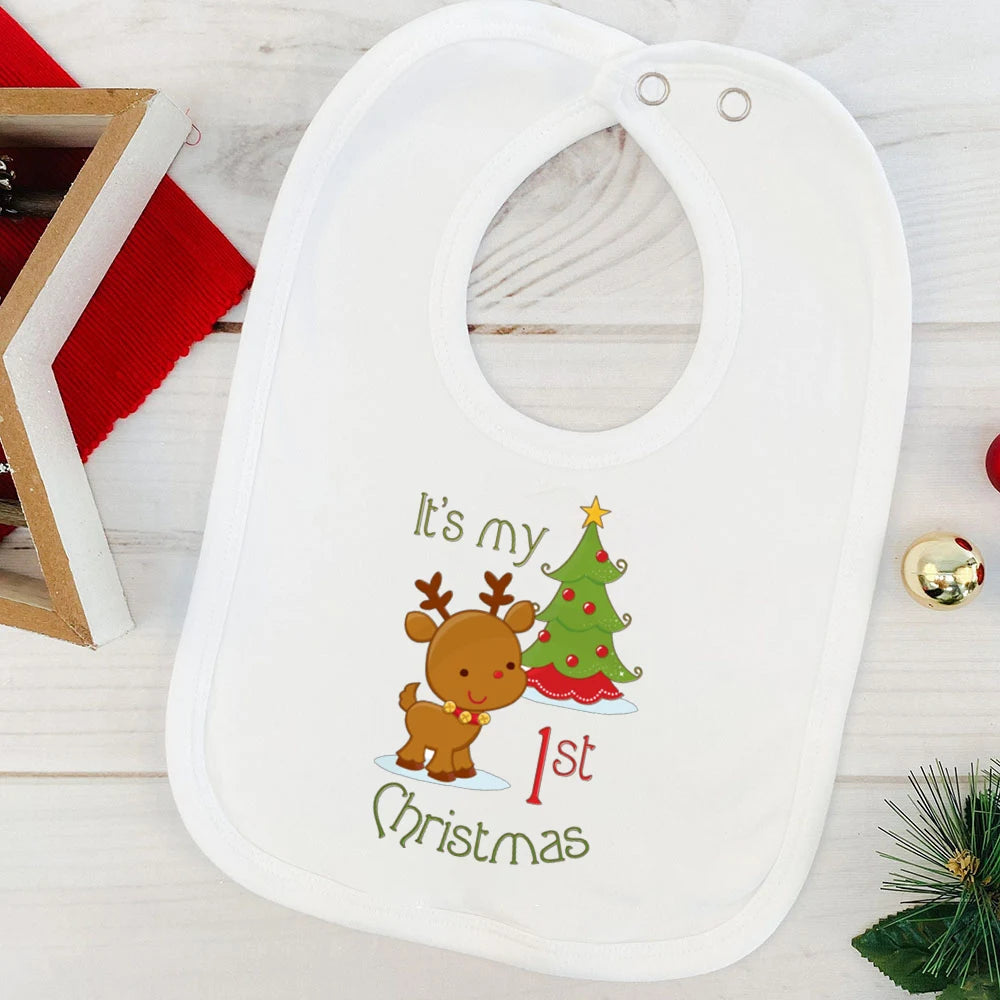 My First Christmas Baby Bib Boy Girl Cute Burp Cloths Xmas Infant Bibs Newbron 1st Christmas Bib Gift Xmas Party Toddler Bibs
