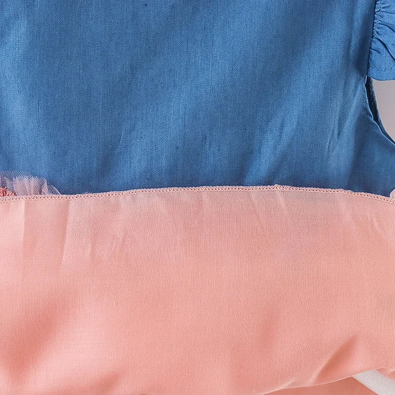 (Girls 0-3 Years Old)New Summer Girls Dress Small Flying Sleeve Bow Cowboy Work Pompous Past Polka Dot Color Sweet Princess Dres