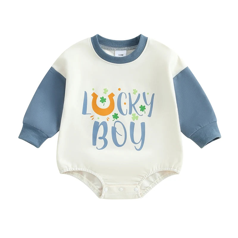 St Patrick s Day Toddler Jumpsuit Green Clover Print  Outfit Baby Romper Long Sleeve Crew Neck Bodysuit