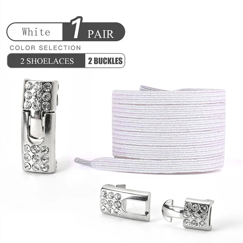 1Pair No Tie Shoe Laces Diamond Buckle Elastic Lace Shoelaces Pearl Light Colorful Fashion Without Ties Laces Sneaker Kids Adult