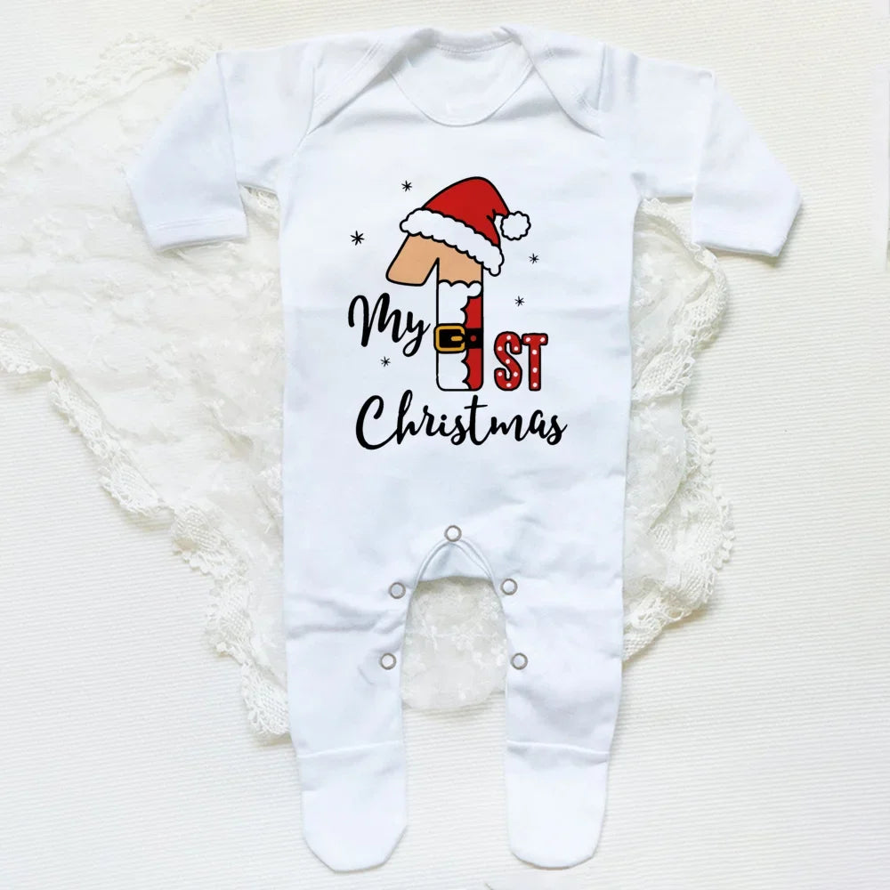 1st Christmas Babygrow Sleepsuit Boys Girls Cute Clothes Baby First Christmas Gift Toddler Xmas Sleepsuit Baby White Bodysuit