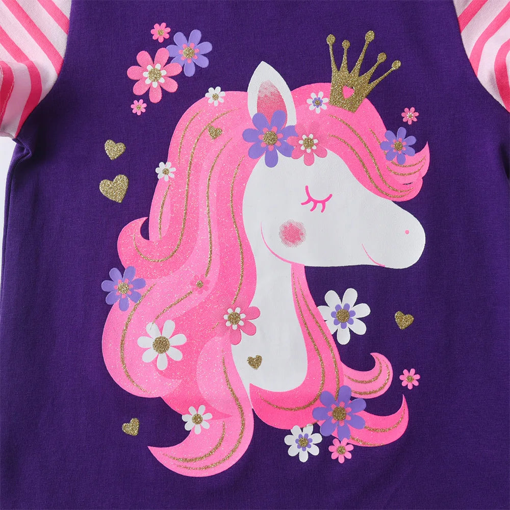 VIKITA Children Clothing Sets for Summer Kids Unicorn Flower Print Short Sleeve T Shirts and Shorts 2 Pcs Suit Clothes Sets