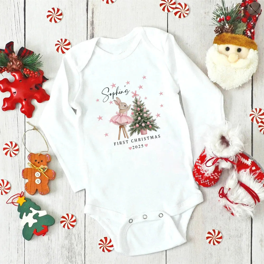 Personalised First Christmas Baby Rompers Newborn Baby Girls Boy Long Sleeve Winter Romper My First Xmas Jumpsuit Outfit