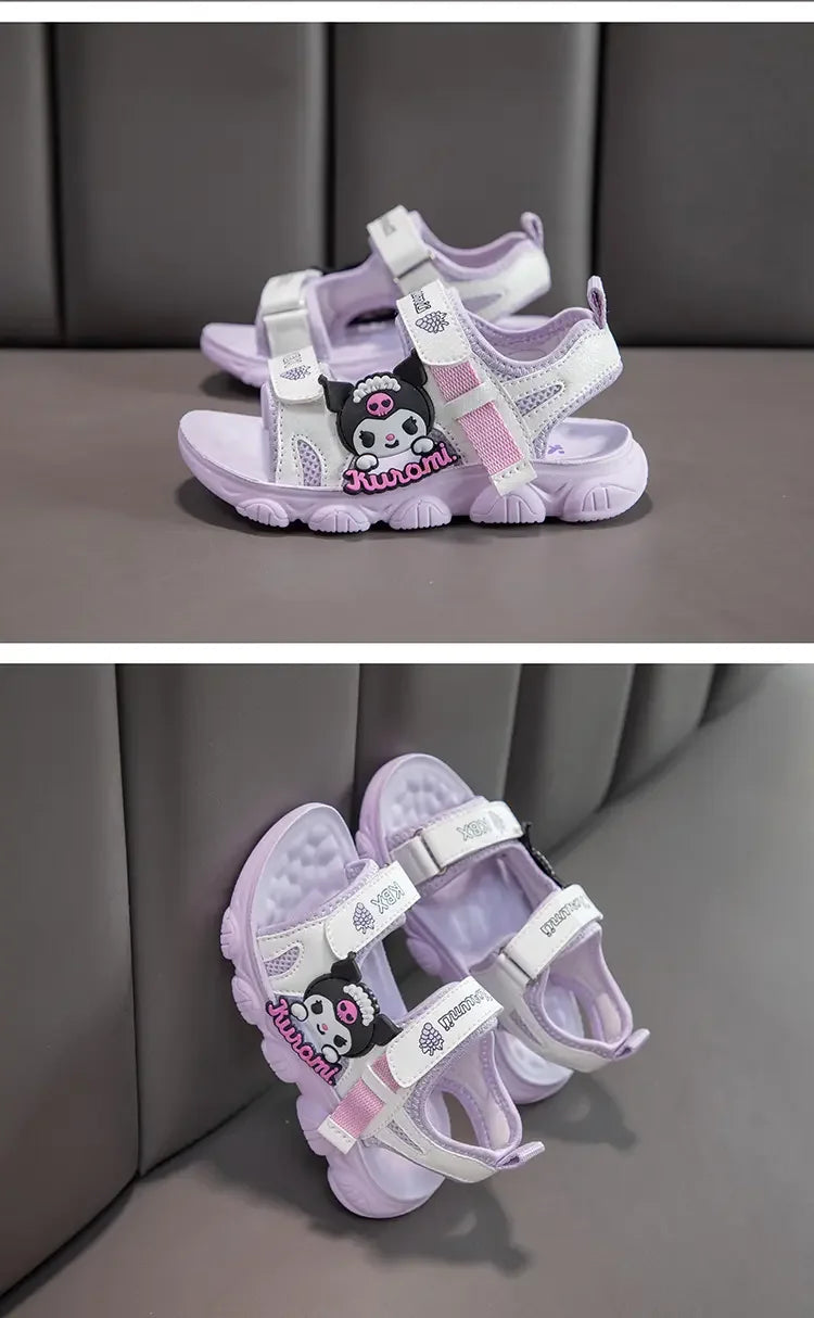 Summer Bestsellers Sanrio Kuromi's New Cute Color-blocked Flat Mesh Breathable and Anti-slip Cartoon Flip-flops for Girls