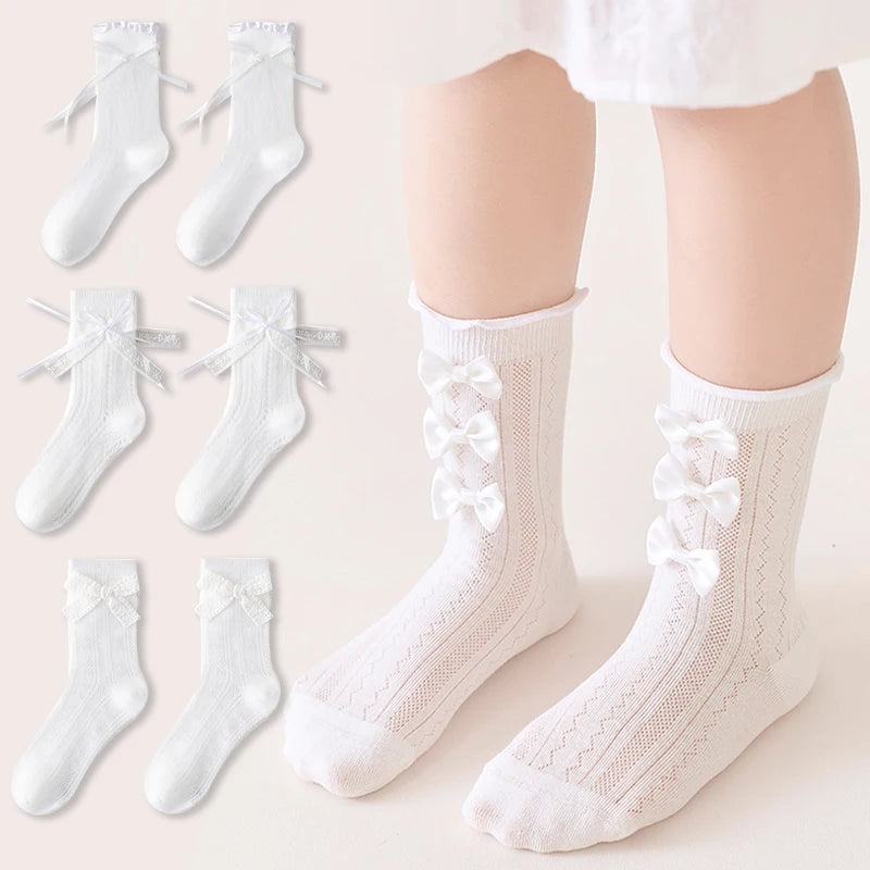 3/6 Pairs Girls Socks White Princess Lace Socks Kids Girl Breathable Children Socks Comfortable Mid Tube Socks For Girls