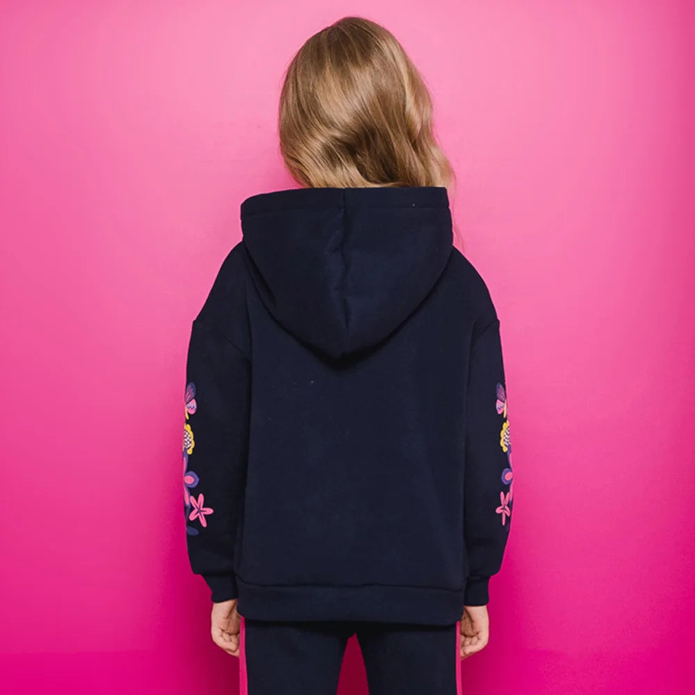 VIKITA Girls Autumn Winter Jacket Children Hooded Coats Girls Floral Print Zipper Outerwear Kids Cotton Casual Sports Jackets