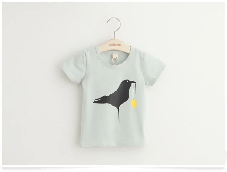 2025 Summer 2 3 4 6 8 10 Years Children Cotton Cartoon Star Bird Cat Rabbit Animal Print Short-Sleeve T-Shirt For Kids Baby Girl