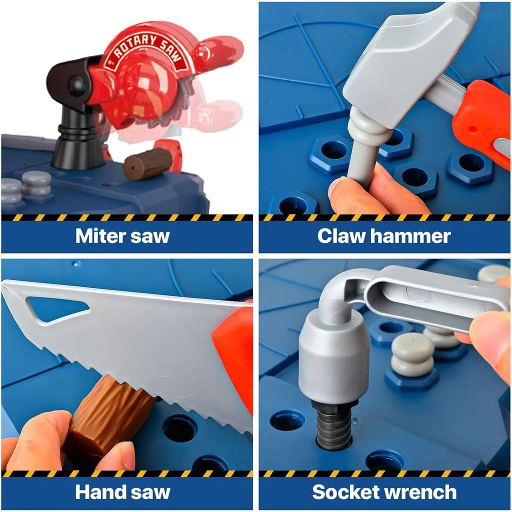 Large 2-in-1 Kids Tool Bench Set with Saw Screw Miter Pretend Play Construction Workbench Toys Education Toy for Boys & Girls