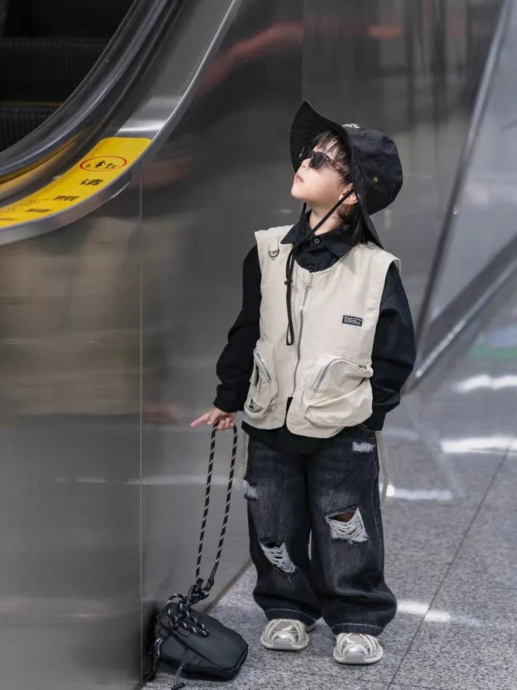 Kids' Korean Style Ripped Jeans Edgy Streetwear Pants for Toddler Boys & Girls Spring/Fall