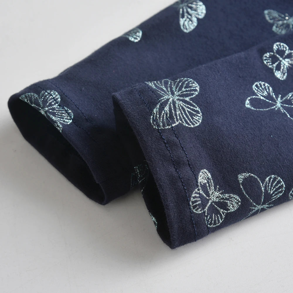 VIKITA Girls Cotton Casual Trousers Kids Butterfly Print Navy Blue Cozy Fashion Leggings Pants Children Bottoms Wear 2 3 10 12Y