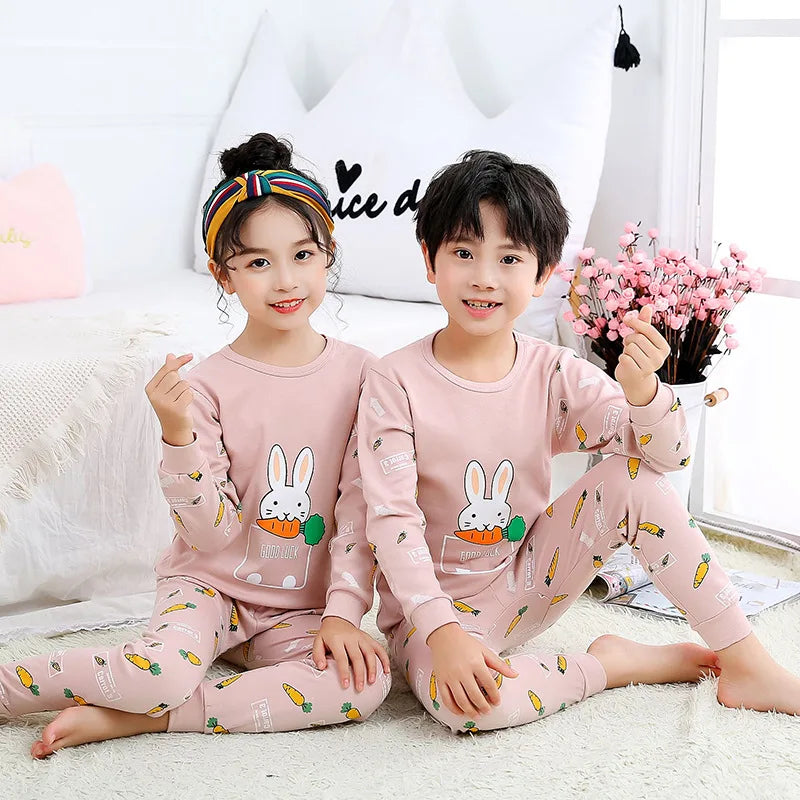 Children's Autumn Clothes and Pants Set for Boys and Girls Pure Cotton Thermal Underwear Pure Cotton Cotton Sweater Baby Pajamas