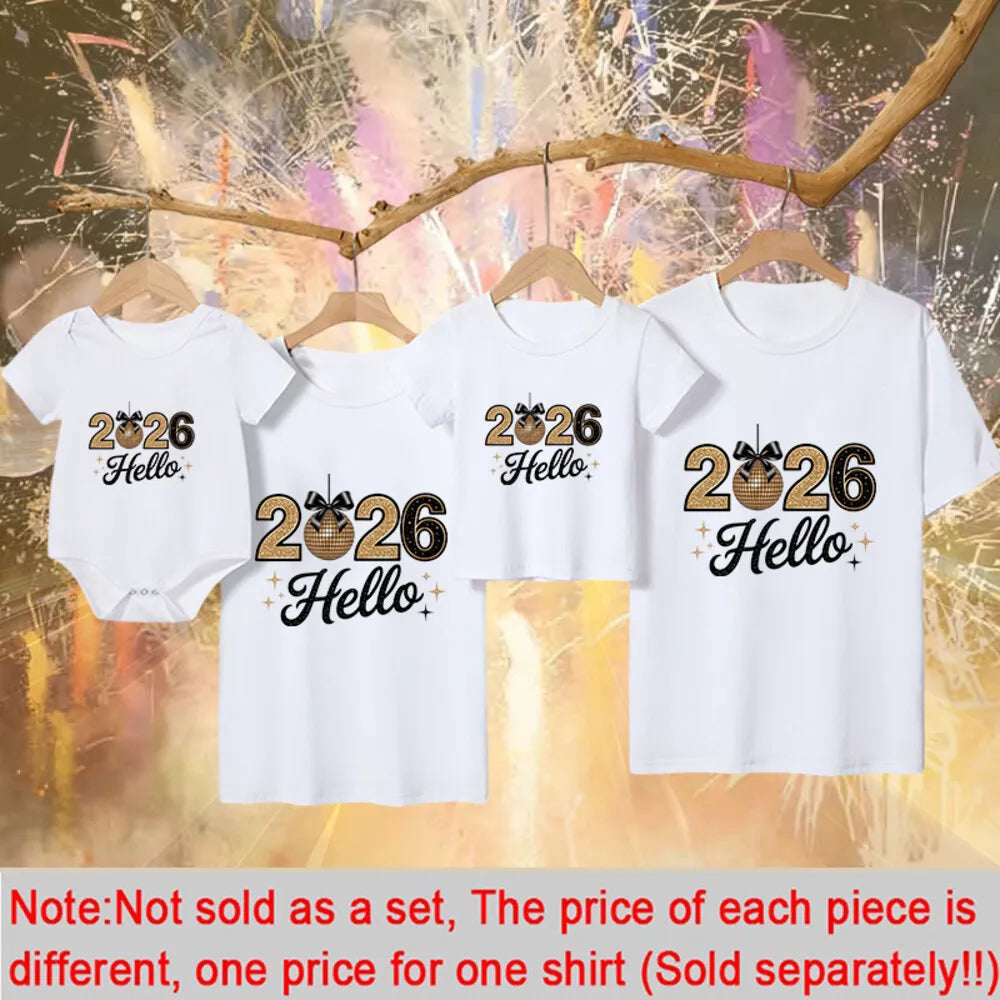 2026 Happy New Year Family Matching Outfits Mother Father and Daughter Son Tshirt Baby Romper Family Look New Year's Clothes