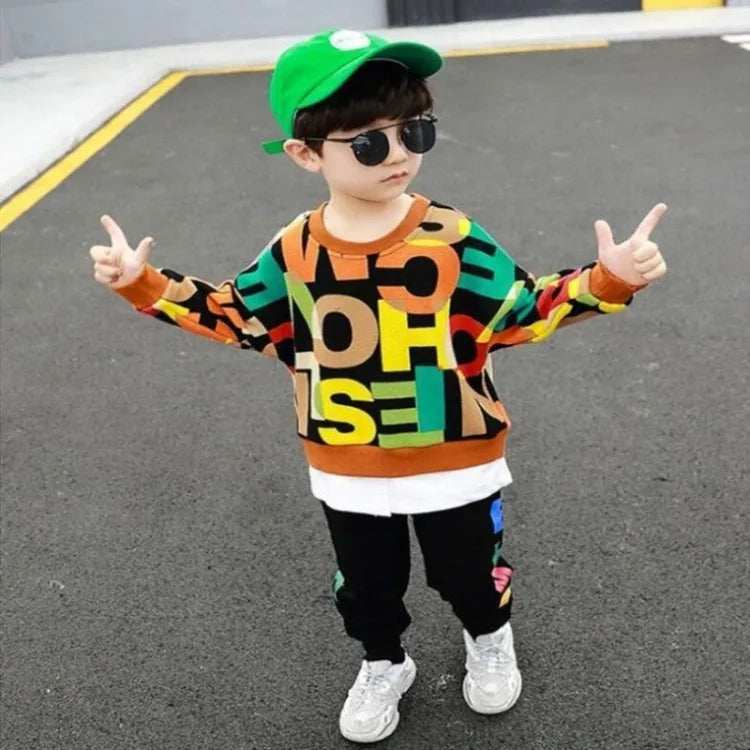 2025 New Arrival Boys' Mid-Large Size Sporty Two-Piece Spring & Autumn Kids Clothing Set - Stylish Outfit for Children