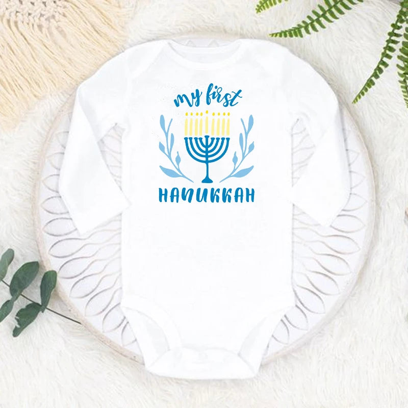 My 1st Hanukkah Chanukah Newborn Bodysuits Happy Hanukkah Baby Rompers Infant Body Long Sleeve Jumpsuit Clothes