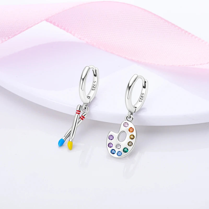 925 Sterling Silver Career Eardrop Musical Note Earrings Painter Microphone Earrings Fit For Women Workplace Birthday Gift