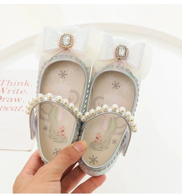 Disney Girl's Fashion Princess Shoes Frozen Princess Elsa Children's Shoes Girls Baby Green Pink Flat Shoes Performance Shoes