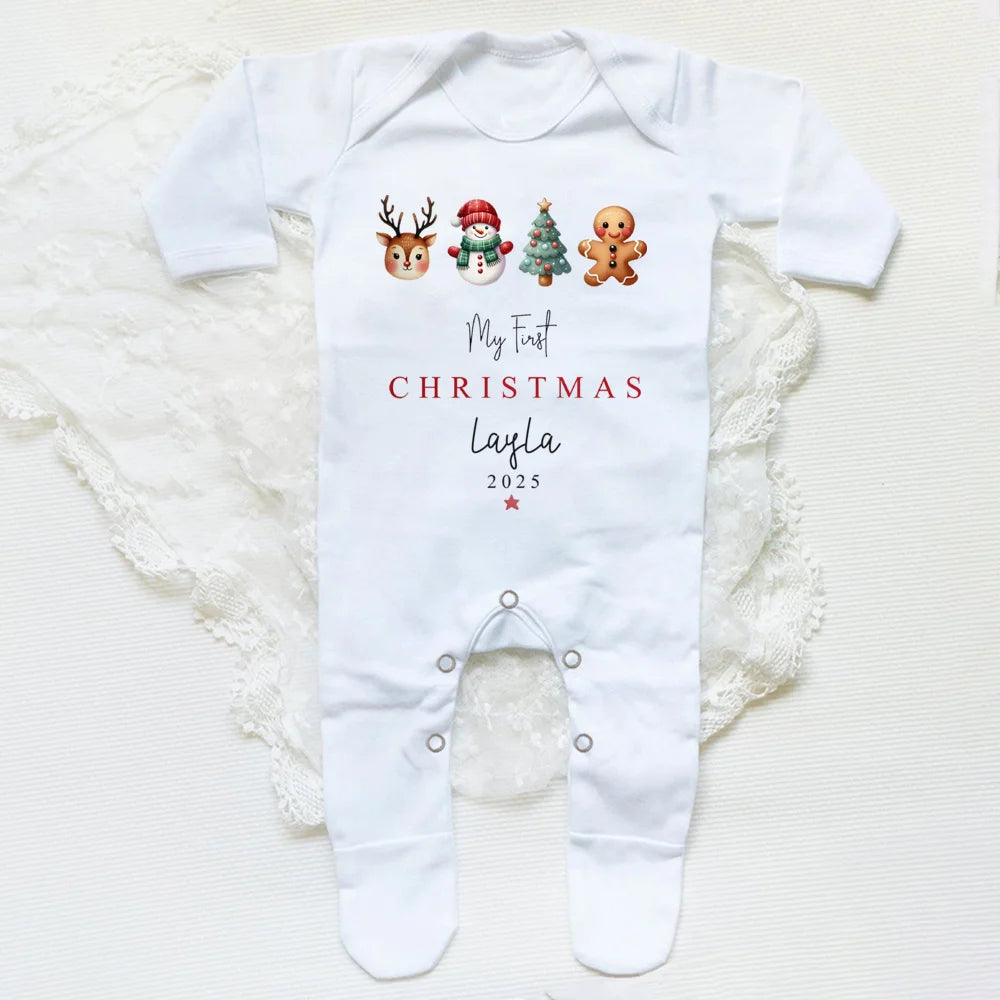 Personalised Baby's First Christmas Sleepsuit My 1st Christmas Pjs Baby Xmas Outfit New Year Holiday Baby Grow